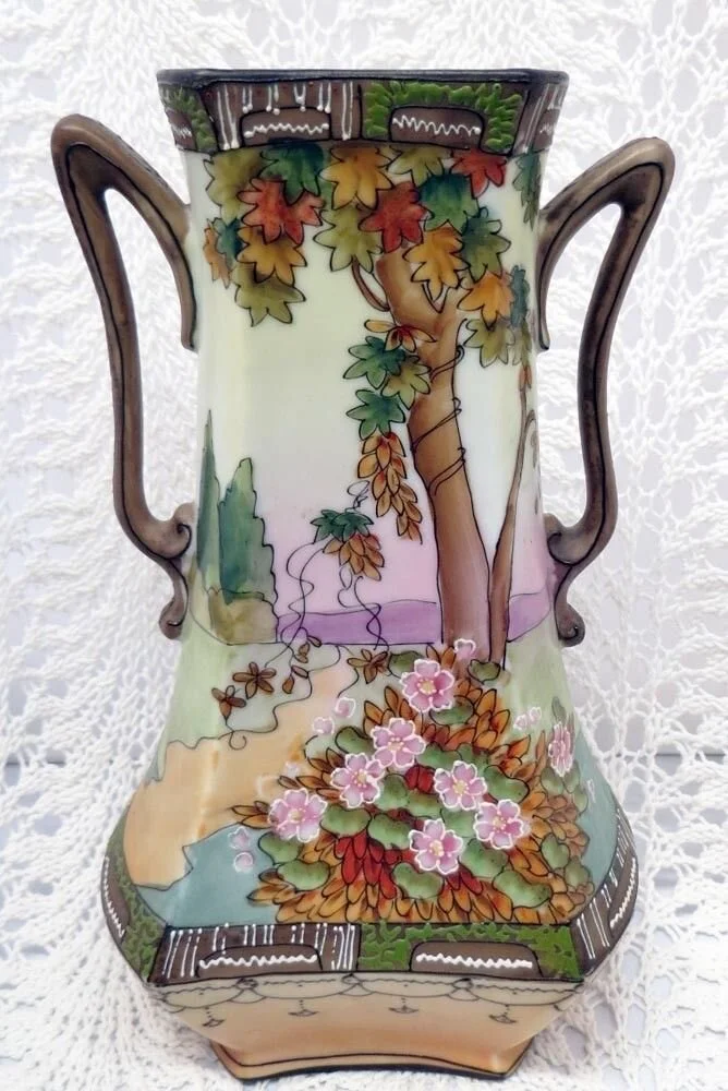 Beautiful Hand Painted Nippon Woodland Scenic Vase — Sir Richards